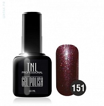 TNL Gel Polish Гель-лак №151 темно-алый с блестками, 10 мл.